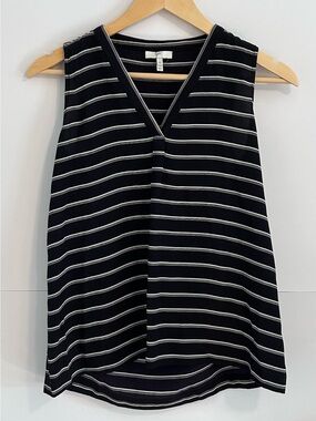 Joie Striped Sleeveless Blouse Minimalist Business Casual Black White XS